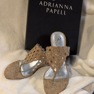 Adrianna Papell Beige Woven Cork Thong Sandals